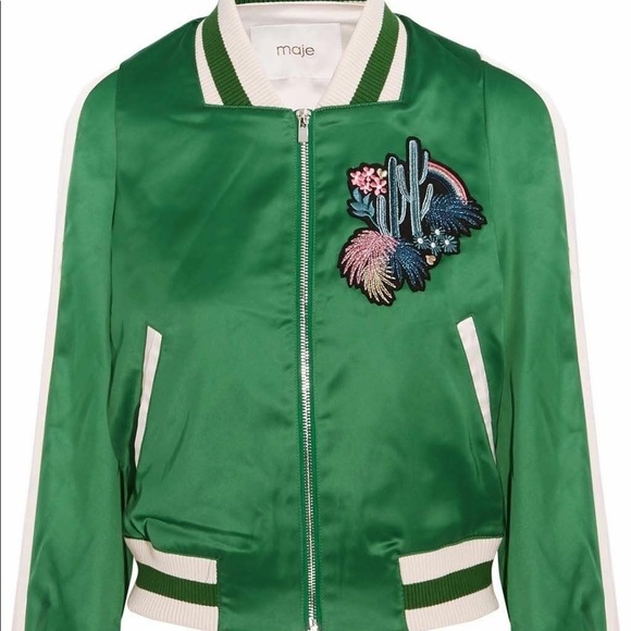 Tinsil Green Satin Varsity Bomber Jacket S - Picture 6 of 6